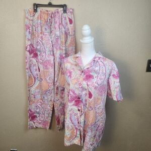 Allison Rhea Pink and Orange Paisley Pajama Set Large (7771)
